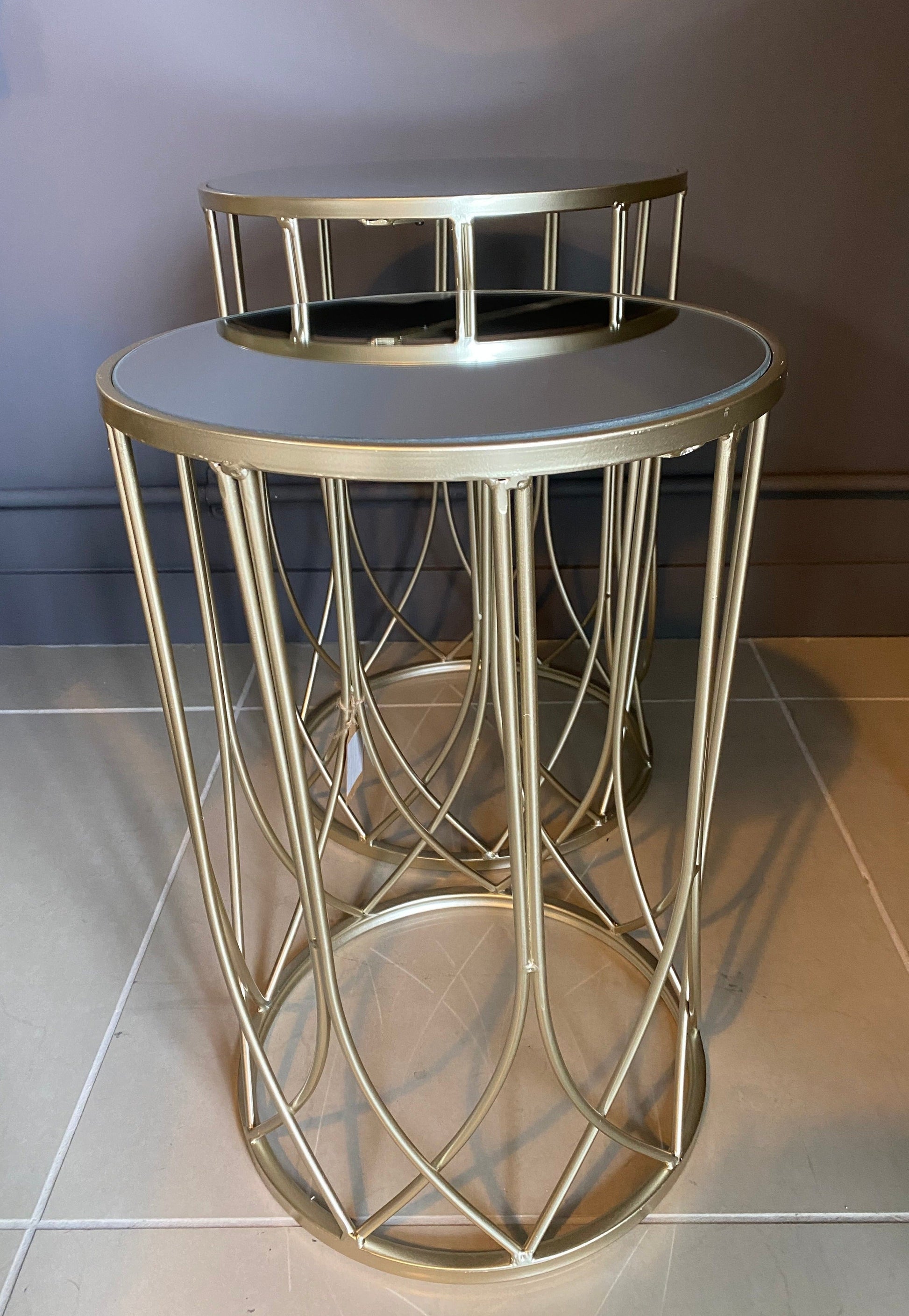 Avantis Set of 2 Champagne Mirrored Top Side Tables -  -  