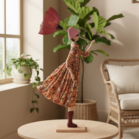 Handmade windswept lady table lamp, red floral dress