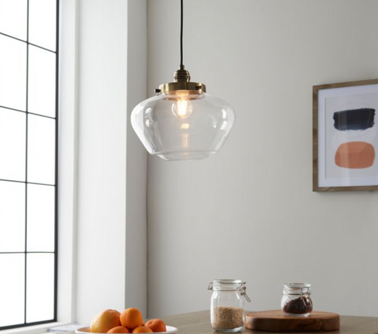 Antique Brass & Clear Glass Pendant Light – Vintage Hanging Fixture - Your Home Interiors