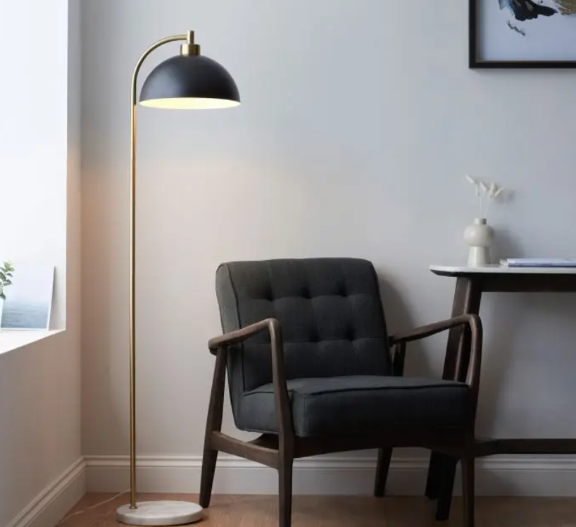 Your Home Interiors - Contemporary Matt Black & Gold Metal Floor Lamp - 145cm