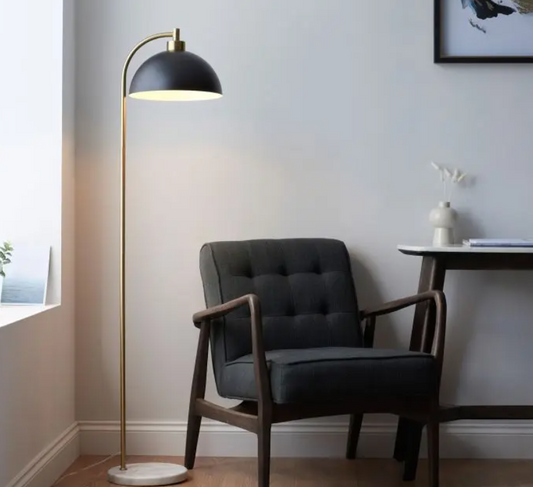 Your Home Interiors - Contemporary Matt Black & Gold Metal Floor Lamp - 145cm