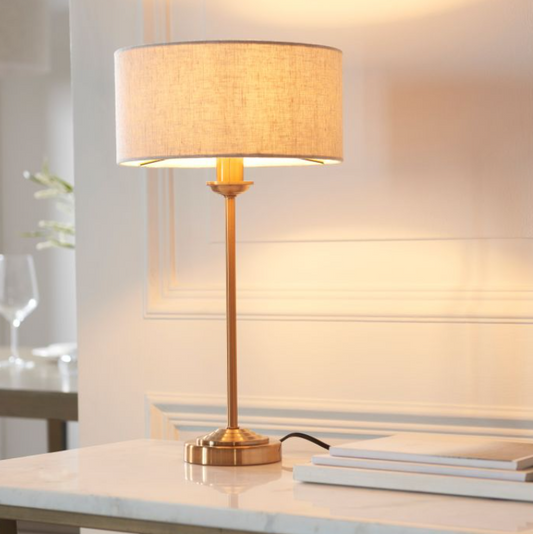 Elegant Vintage Brass Table Lamp – Slim Steel Frame & Fabric Shade - 