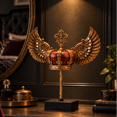 Winged Gold Crown Ornament on Stand