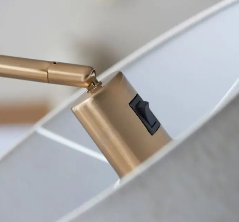 Elegant Brushed Brass Floor Lamp with Natural Fabric Shade