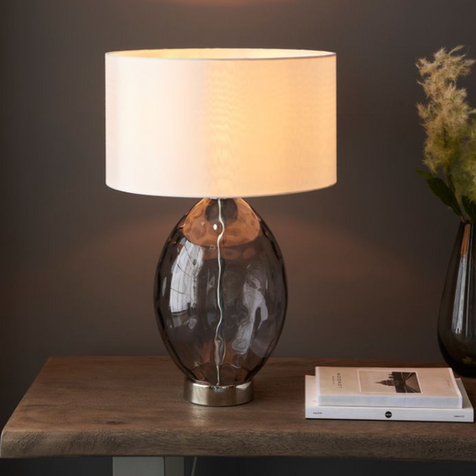 Modern Smoked Glass Table Lamp with Fabric Shade – Modern Accent Lighting - 