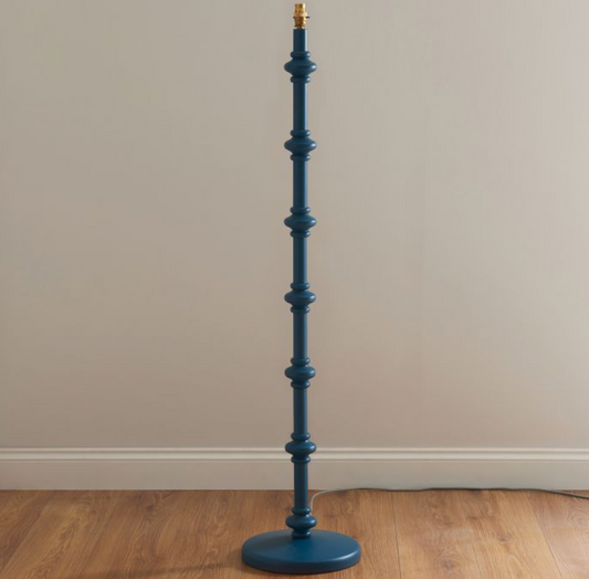 Elegant Marlin Blue Wooden Floor Lamp – Timeless Turned Design & Brass Detailing - Decor Interiors