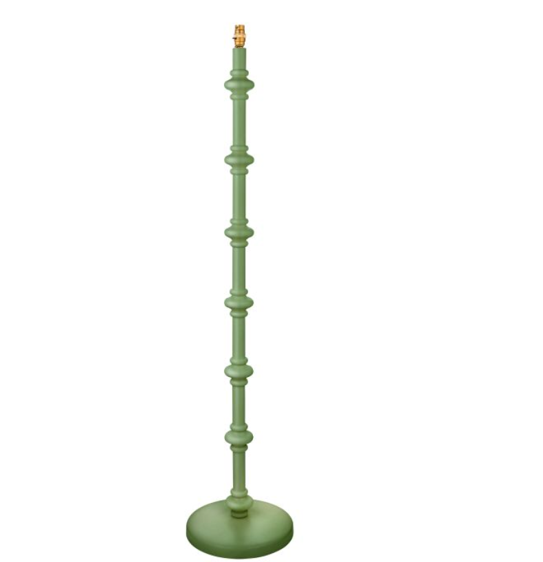 Charming Cotswold Green Wooden Floor Lamp – Classic Turned Design & Brass Accents - Decor Interiors