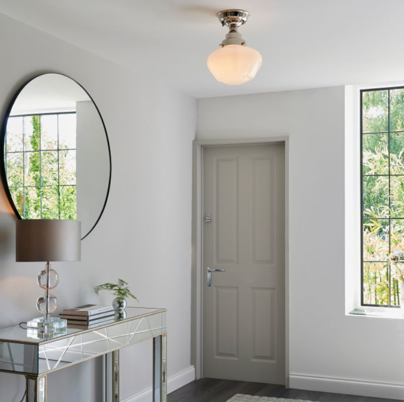 Vintage Bright Nickel & Opal Glass Ceiling Light – Classic Flush Mount