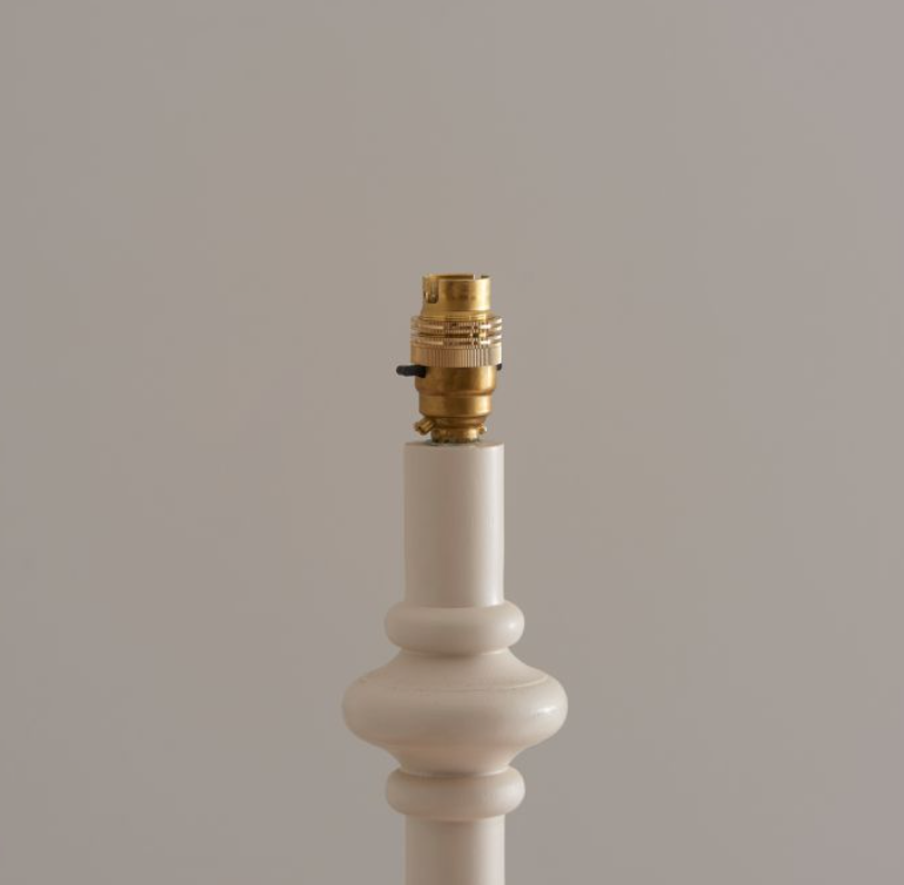 Elegant Almond White Turned Wood Floor Lamp – Base Only