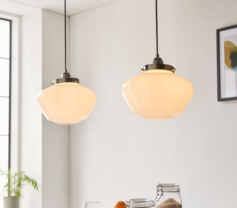 Modern Bright Nickel & Opal Glass Pendant Light – Modern Hanging Ceiling Fixture