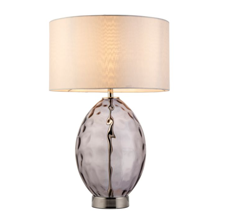 Modern Smoked Glass Table Lamp with Fabric Shade – Modern Accent Lighting - 