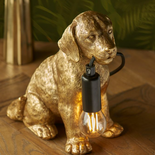 Quirky Vintage Gold Resin Table Lamp – Dog Design & E14 Holder - 