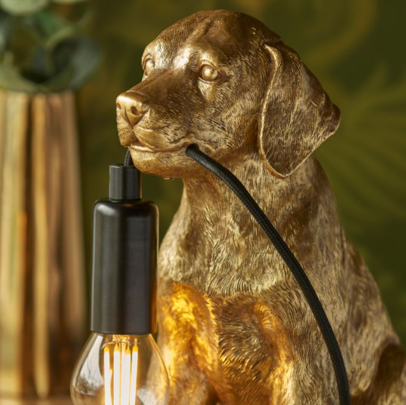 Quirky Vintage Gold Dog Design Table Lamp – 12cm