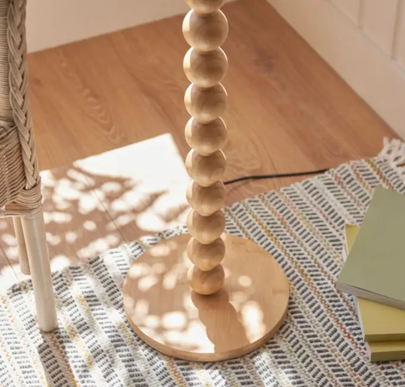Modern Bobbled Natural Wood Floor Lamp – Base Only