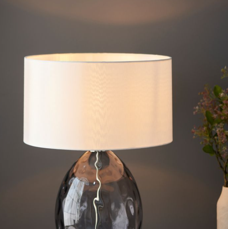 Contemporary Smoked Glass Table Lamp with Neutral Shade - 53 cm