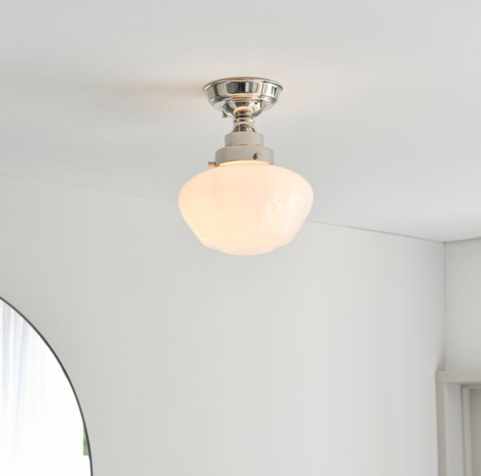 Vintage Bright Nickel & Opal Glass Ceiling Light – Classic Flush Mount - Your Home Interiors