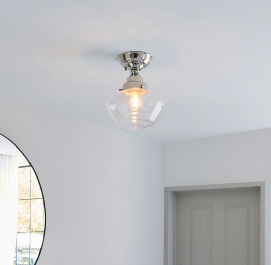 Vintage Bright Nickel & Clear Glass Ceiling Light – Classic Flush Mount - Your Home Interiors