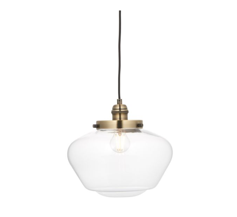 Antique Brass & Clear Glass Pendant Light – Vintage Hanging Fixture - Your Home Interiors