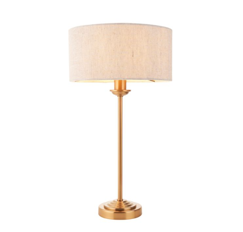 Elegant Vintage Brass Table Lamp – Slim Steel Frame & Fabric Shade - 