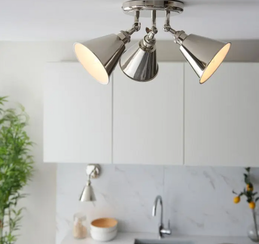Modern Bright Nickel Steel Ceiling Light – 3 Spot Adjustable Fixture - Your Home Interiors