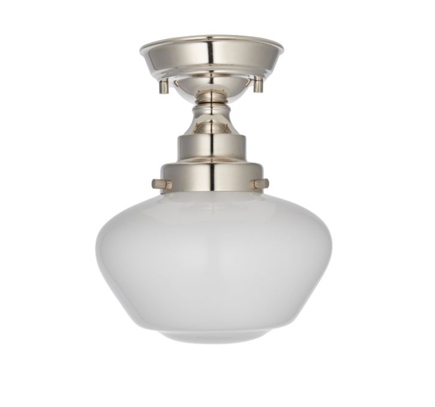 Vintage Bright Nickel & Opal Glass Ceiling Light – Classic Flush Mount