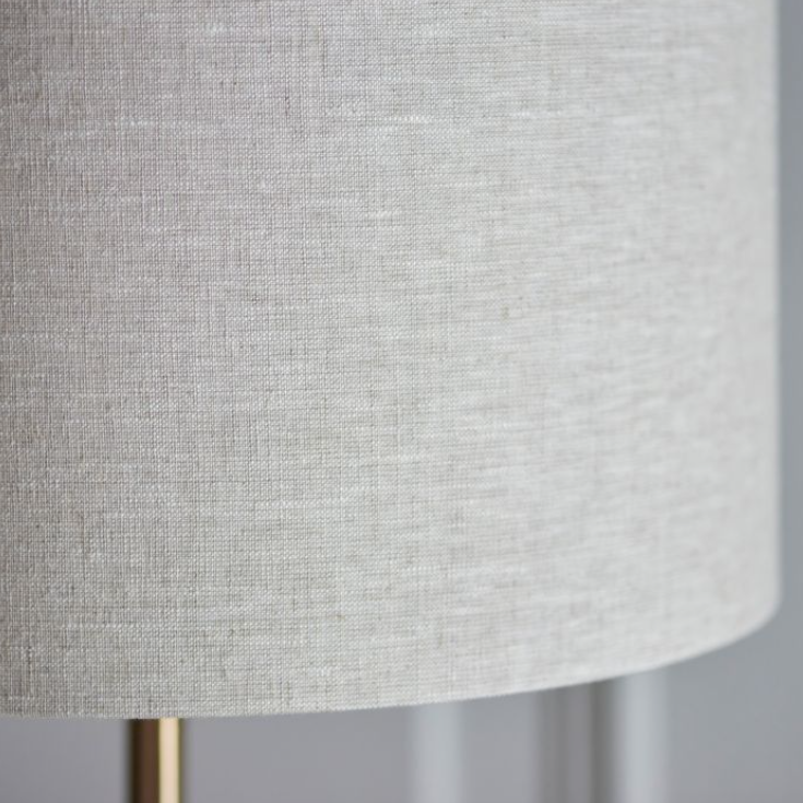 Contemporary Vintage Brass Floor Lamp With Natural Fabric Shade