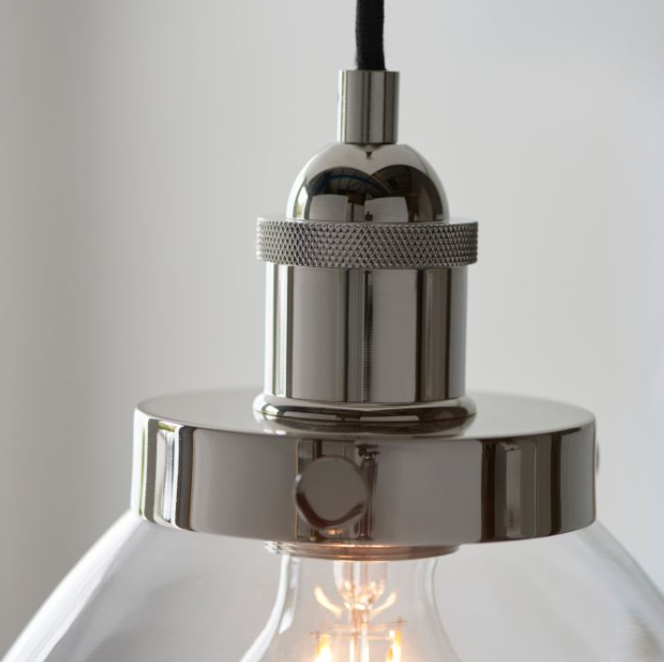 Modern Bright Nickel & Clear Glass Pendant Light – Sleek Dome Shade