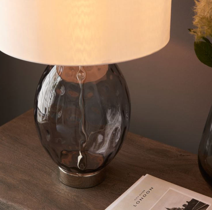 Contemporary Smoked Glass Table Lamp with Neutral Shade - 53 cm