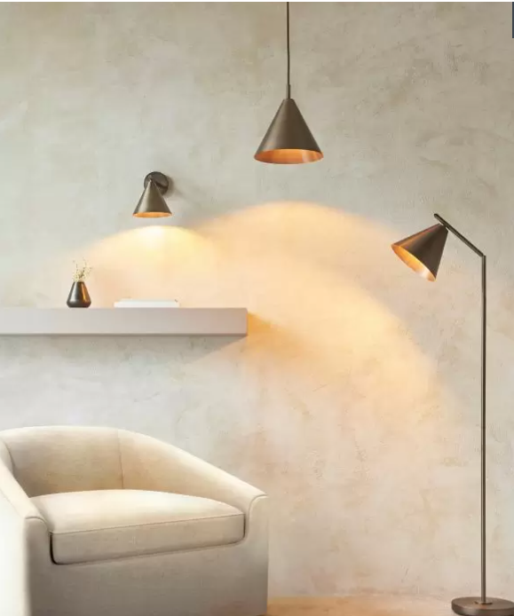 Modern Antique Bronze Floor Lamp – Slim Steel Frame with Cone Shade  