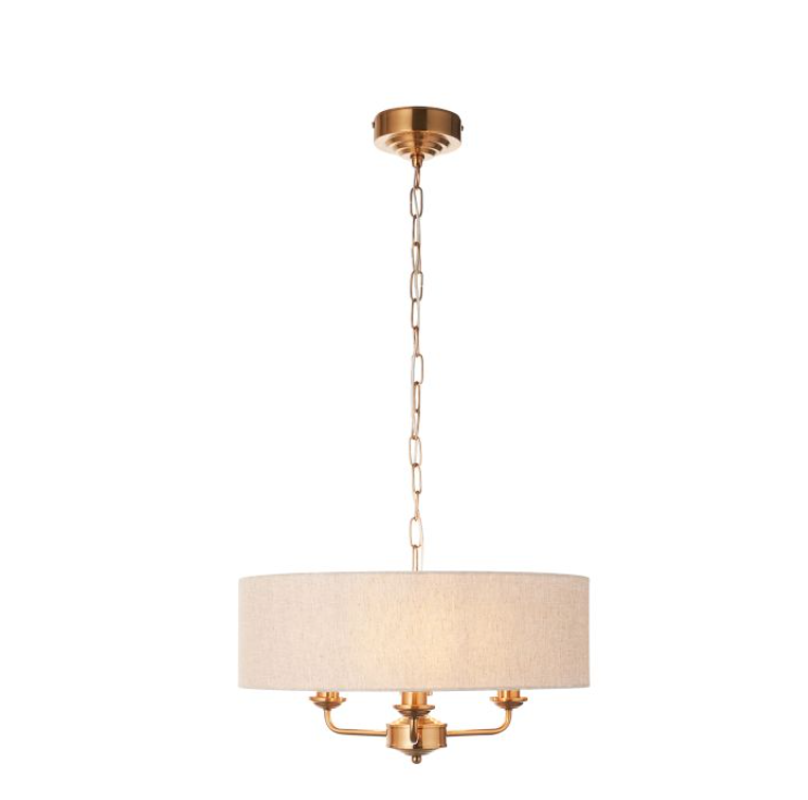 Classic Vintage Brass Pendant Light – Fabric Shade & Steel Frame - Your Home Interiors