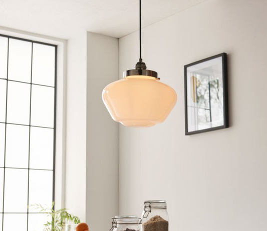 Modern Bright Nickel & Opal Glass Pendant Light – Modern Hanging Ceiling Fixture - Your Home Interiors