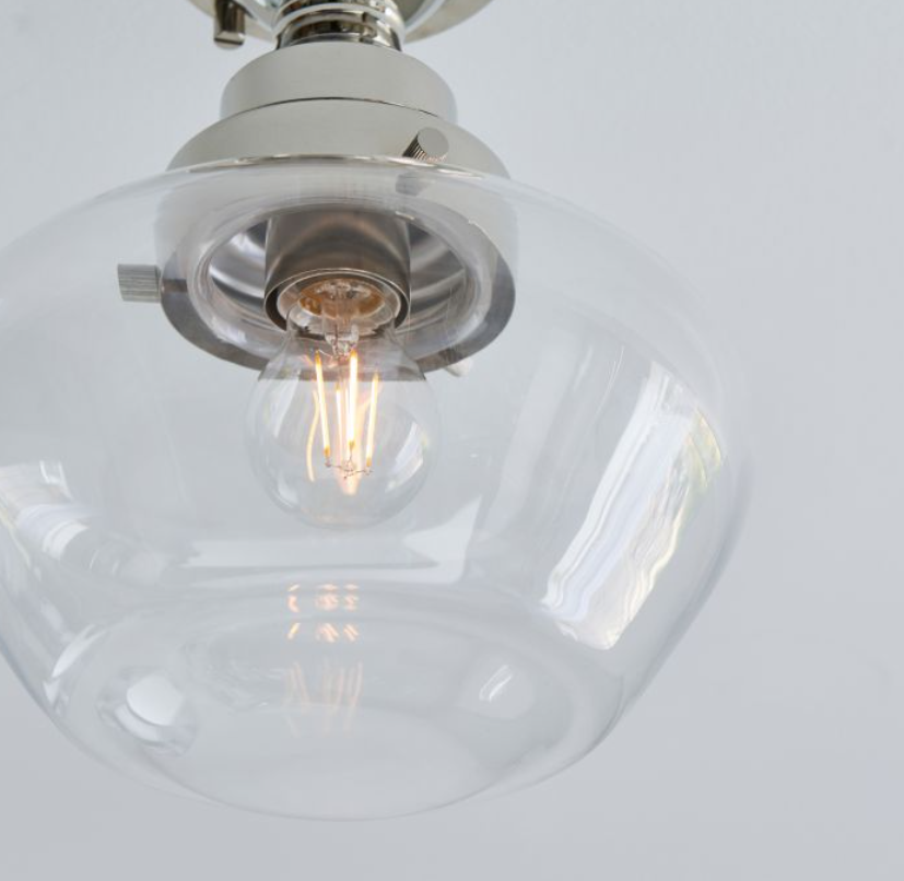 Vintage Bright Nickel & Clear Glass Ceiling Light – Classic Flush Mount