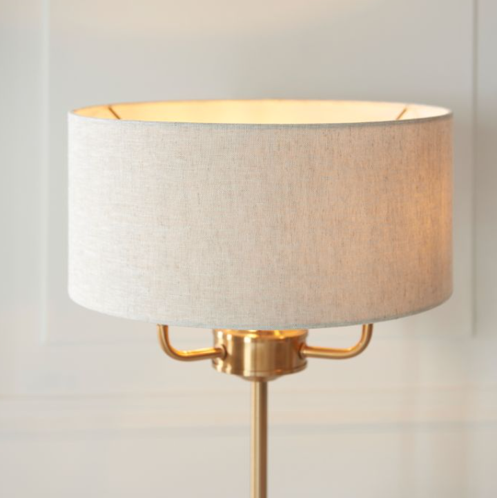 Classic Brass 3 Light Table Lamp – Vintage Brass & Fabric Shade -50 cm