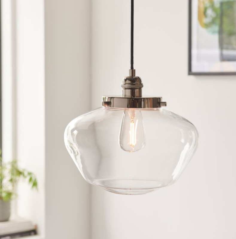 Modern Bright Nickel & Clear Glass Pendant Light – Modern Hanging Ceiling Fixture