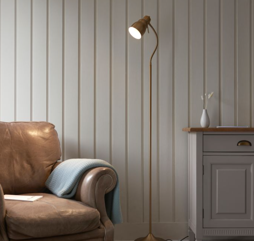 Elegant Brushed Aged Brass Floor Lamp – Adjustable Steel Reading Light - Decor Interiors