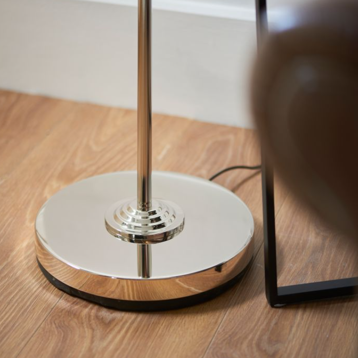 Contemporary Nickel Floor Lamp With Grey Fabric Shade