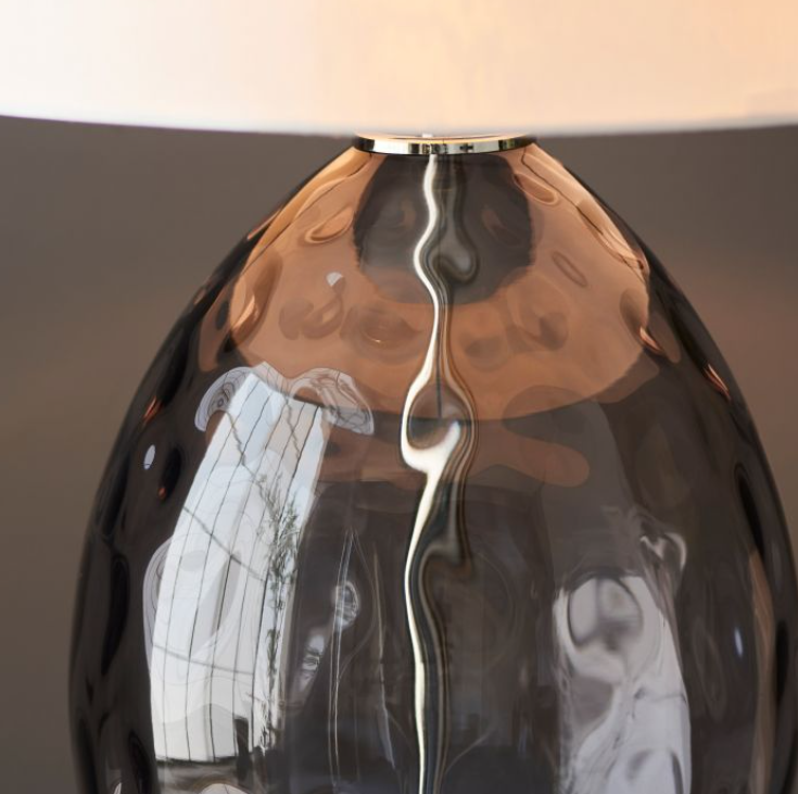 Contemporary Smoked Glass Table Lamp with Neutral Shade - 53 cm