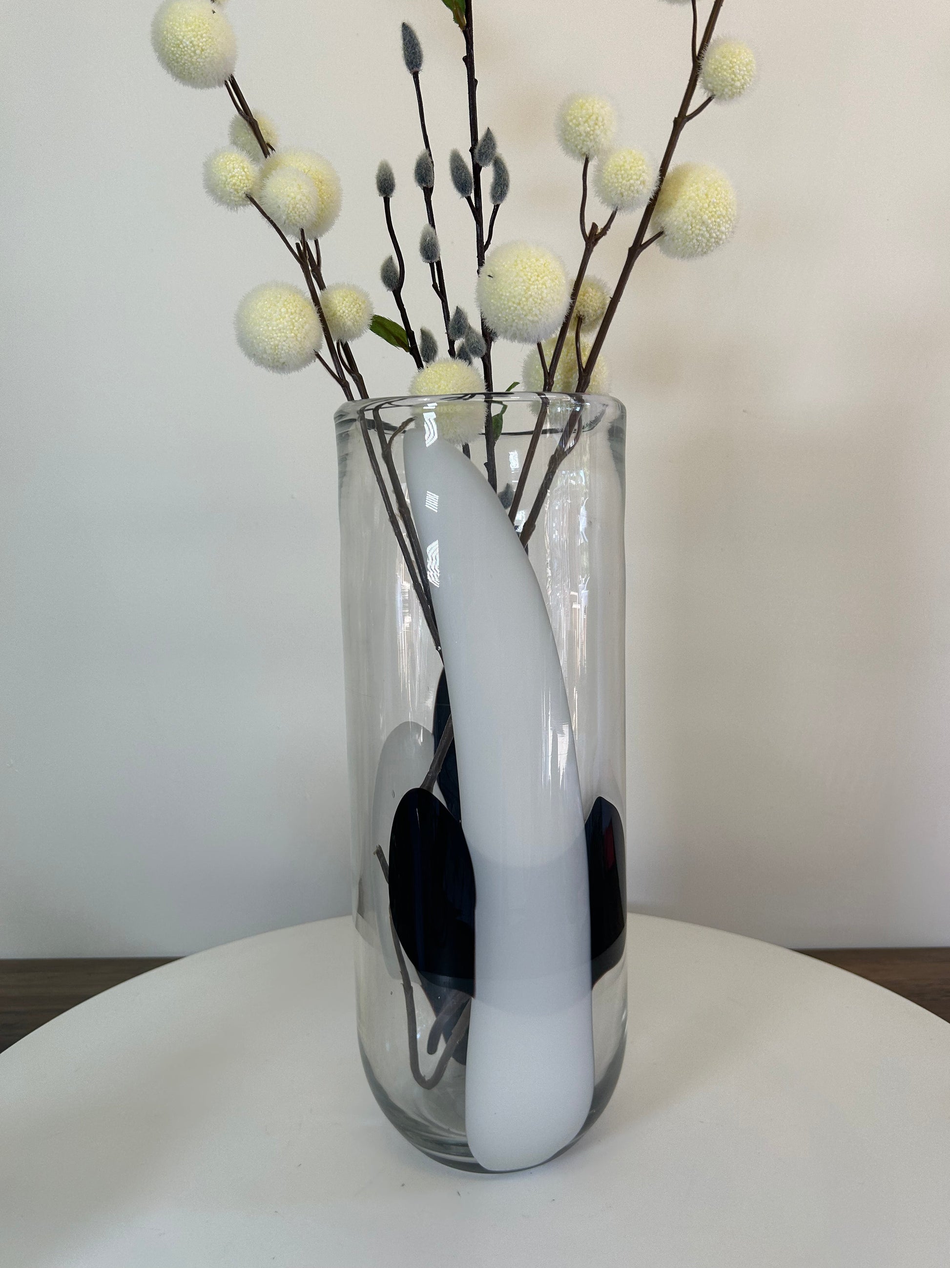 Flower Stem Vase, Clear Glass, Black, White 