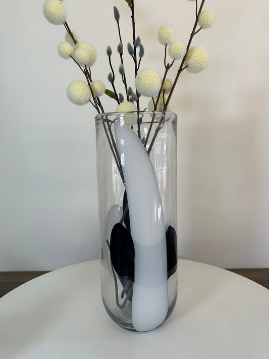 Flower Stem Vase, Clear Glass, Black, White 
