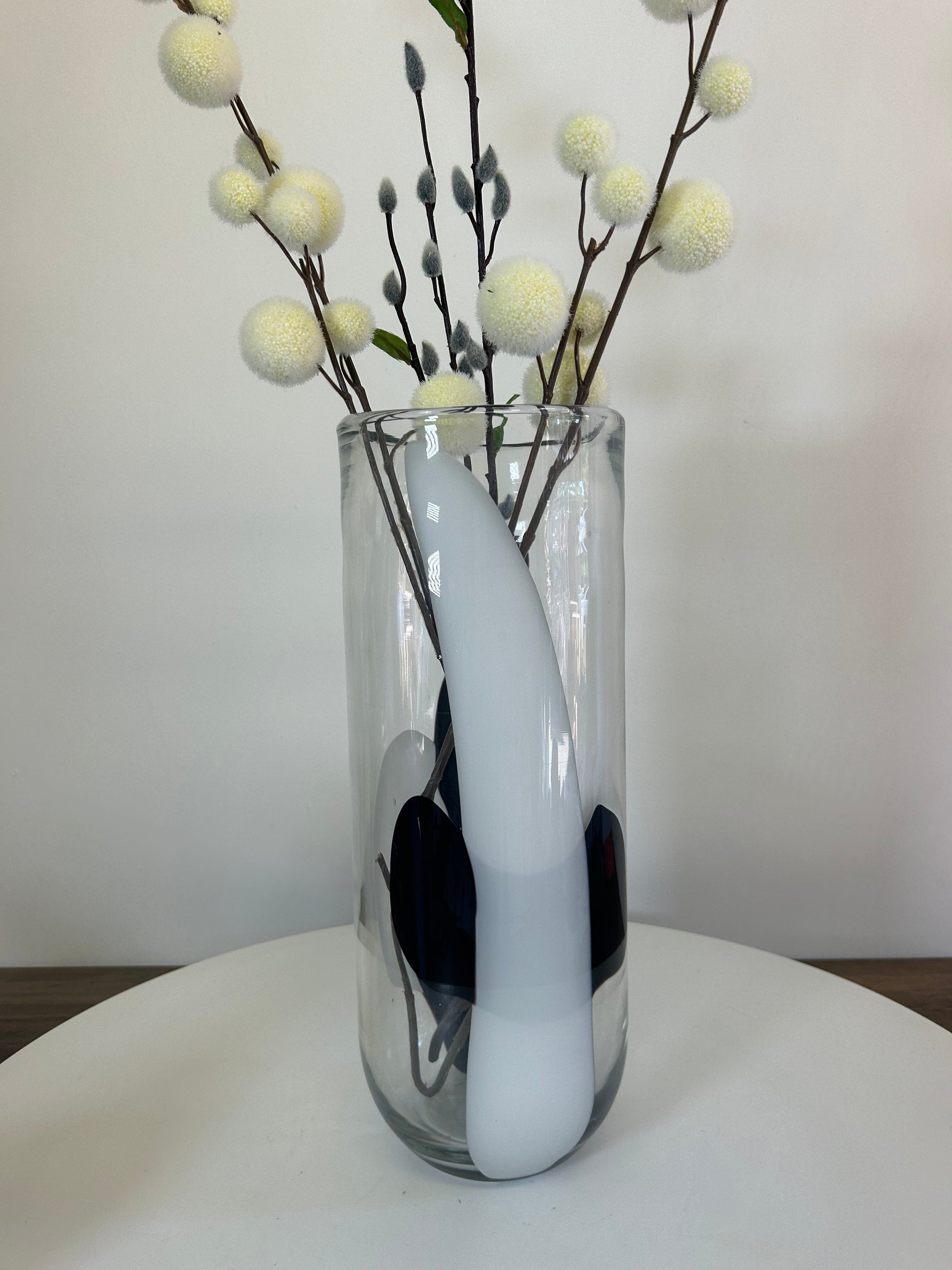 Flower Stem Vase, Clear Glass, Black, White 
