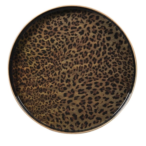 Chic Leopard Print Round Plastic Serving Tray – Black Frame & Gold Accents - Your Home Interiors -  House & Home
