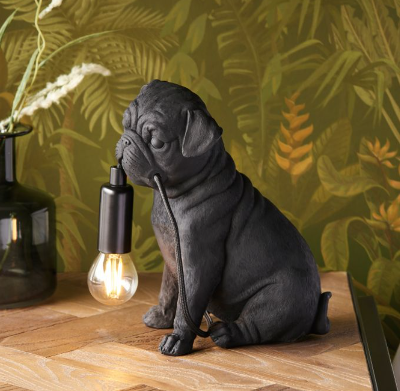 Quirky Black Pug Puppy Design Table Lamp - 23cm