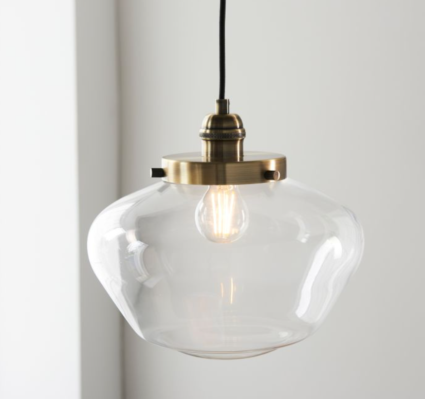 Antique Brass & Clear Glass Pendant Light – Vintage Hanging Fixture