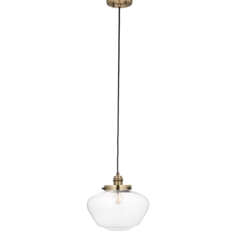Antique Brass & Clear Glass Pendant Light – Vintage Hanging Fixture