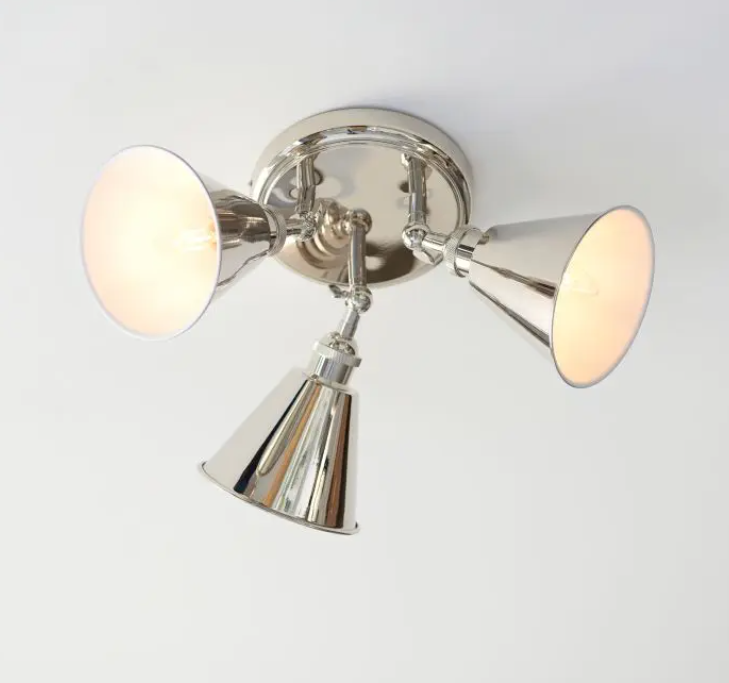 Modern Bright Nickel Steel Ceiling Light – 3 Spot Adjustable Fixture