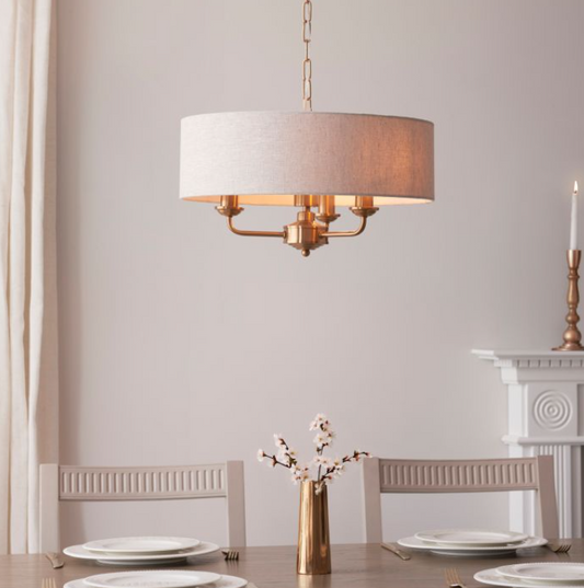 Classic Vintage Brass Pendant Light – Fabric Shade & Steel Frame - Your Home Interiors