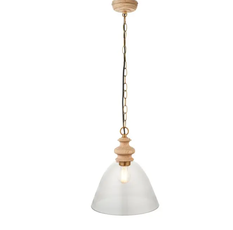 Rustic Natural Ash Pendant Light – Glass Shade & Steel Chain Suspension - Your Home Interiors