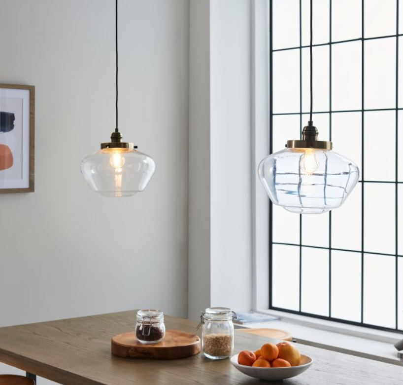 Antique Brass & Clear Glass Pendant Light – Vintage Hanging Fixture