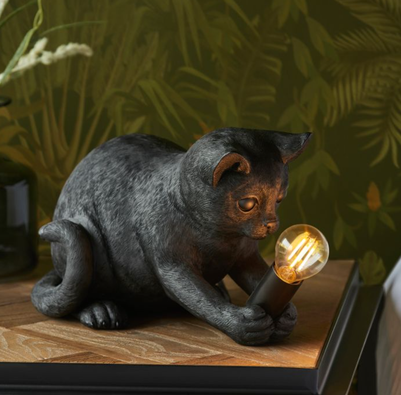 Quirky Matte Black Cat Design Table Lamp - 18cm