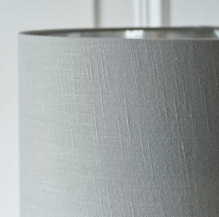 Contemporary Nickel Floor Lamp With Grey Fabric Shade